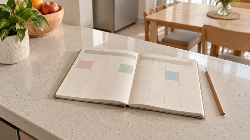 Weekly planner showing study blocks and several empty days.