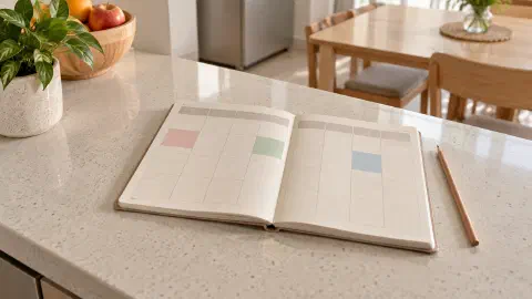 Weekly planner showing study blocks and several empty days.