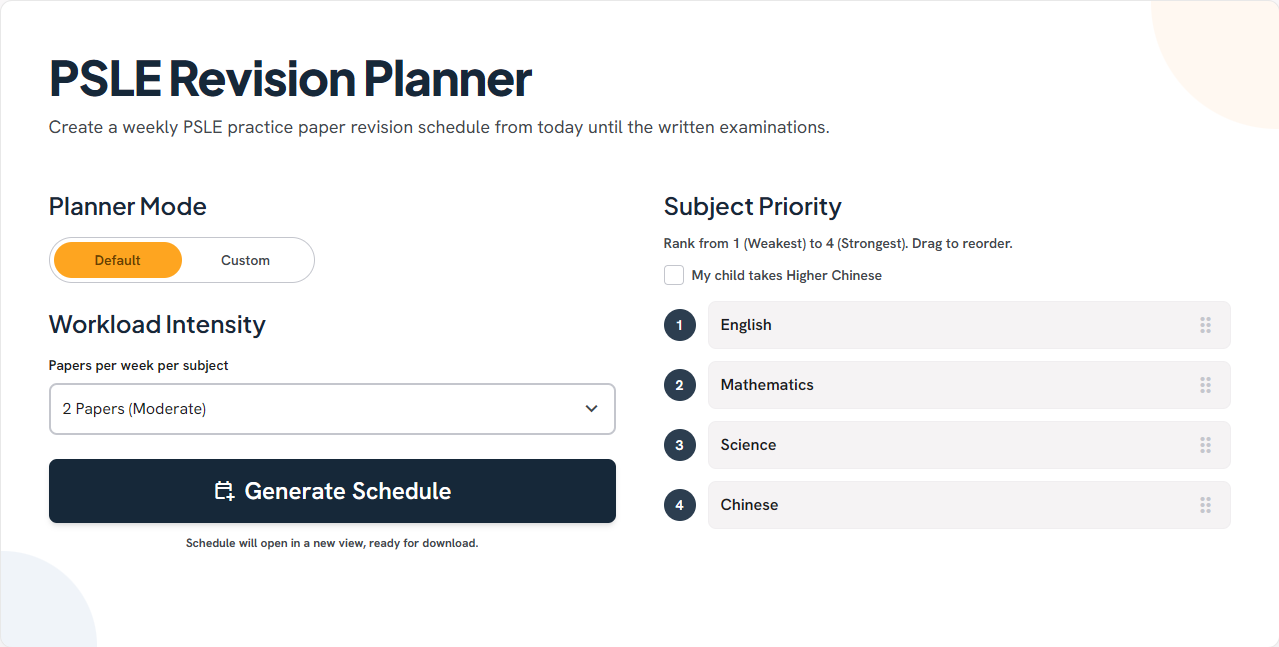 PSLE Revision Planner